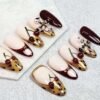 red cherry leopard print  Nail Art