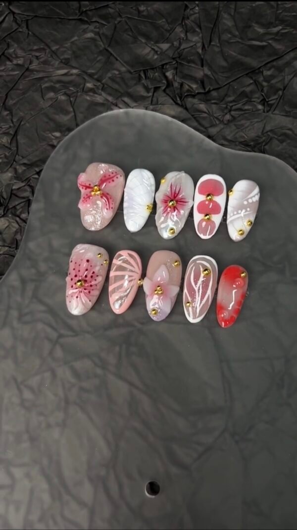 Pink peach blossom press-on nails