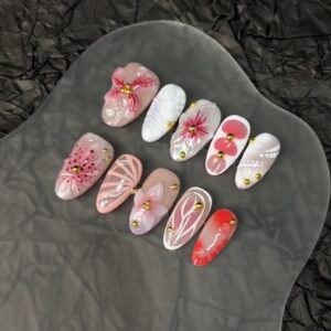 Pink peach blossom press-on nails